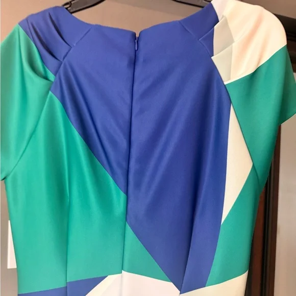 Donna Karan Blue, Green & Cream Geometric Sheath Midi Dress - Picture 7 of 7